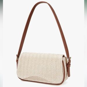 *New* Shoulder Bag Purse/Trendy Underarm Crescent - Brown and Raffia Woven